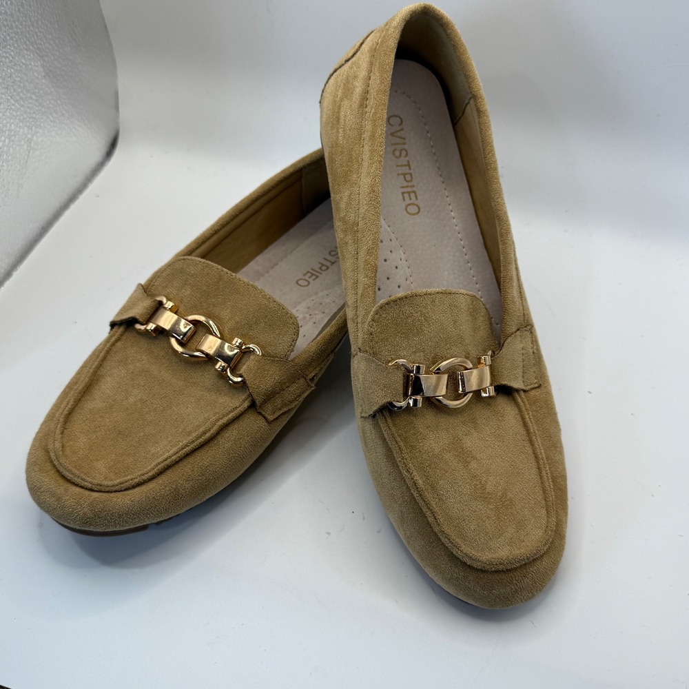 CVISTPIEO Faux Suede Loafers Driving Gold Accent Slip On Casual Shoes Size 8